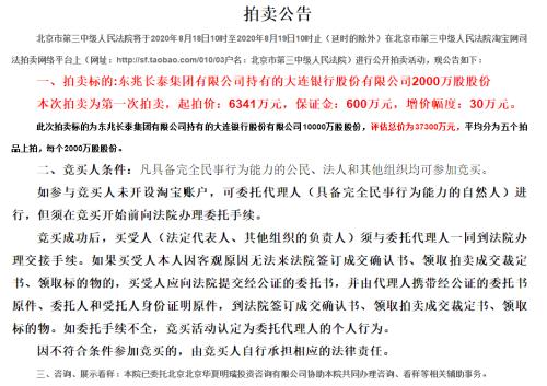大股东深陷法律纠纷 大连银行1亿股“85折”甩卖