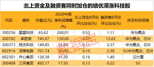 绩优滞涨的科技股名单来袭！千亿华为概念股业绩翻10倍，两大活跃资金加仓股仅6只，射频芯片龙头在列