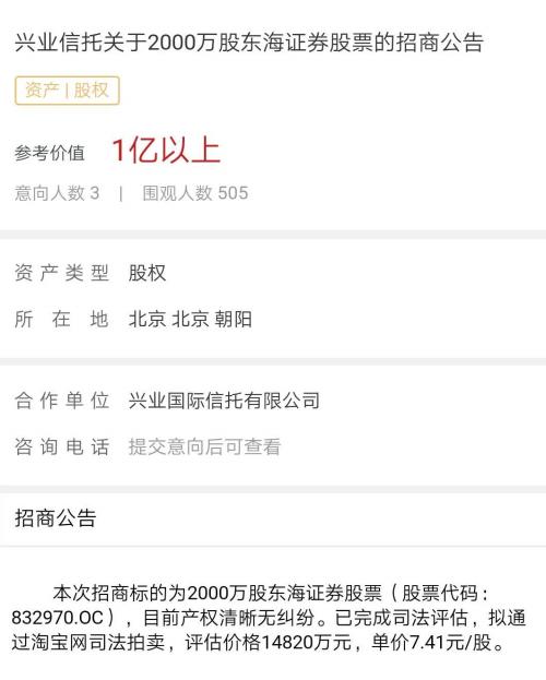 500多人围观，3人有意！这家券商2000万股将拍卖，今年分类评价连降三级，上半年净利增近40%